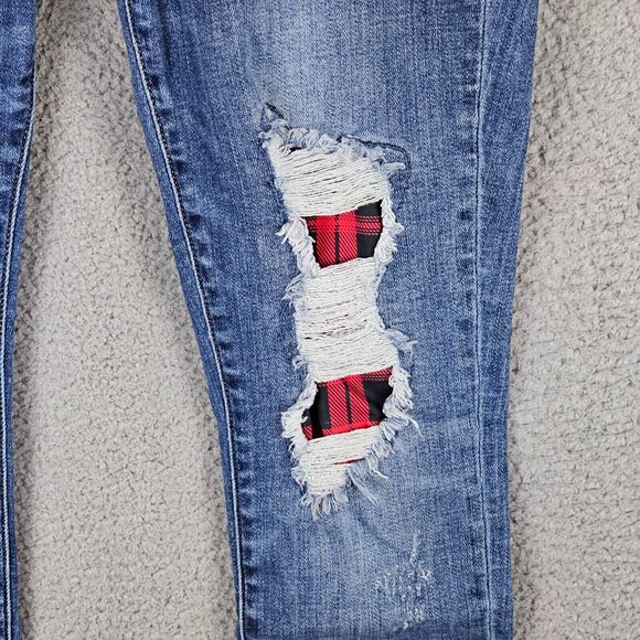 Judy Blue Buffalo Plaid Patch Skinny Jeans Ripped Distressed 15/32 Stretch Denim - Picture 4 of 11